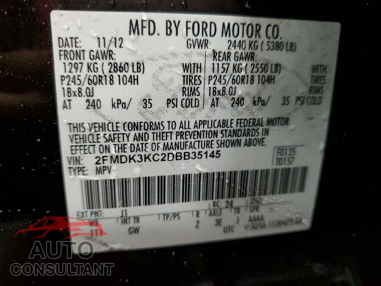 FORD EDGE 2013 - 2FMDK3KC2DBB35145