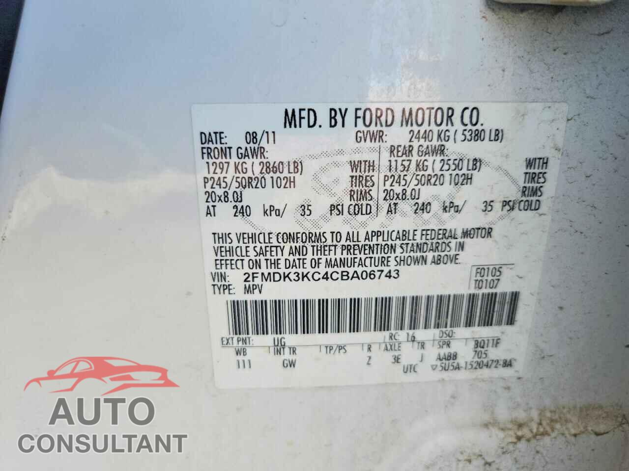 FORD EDGE 2012 - 2FMDK3KC4CBA06743