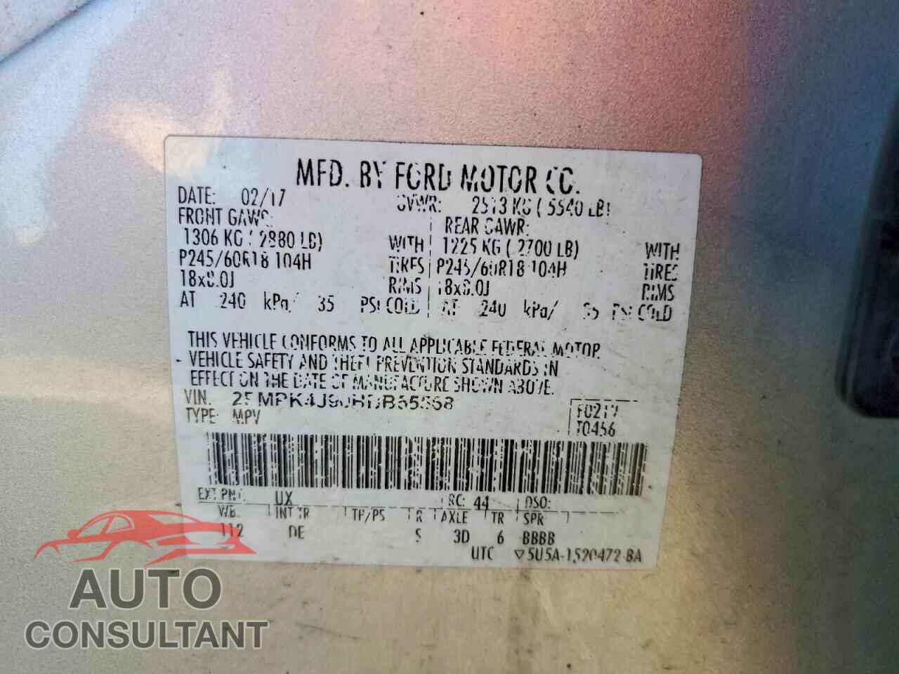 FORD EDGE 2017 - 2FMPK4J90HBB55568
