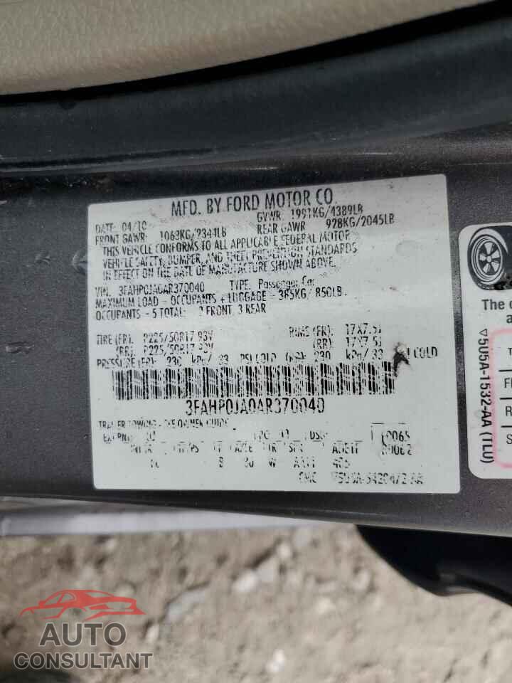 FORD FUSION 2010 - 3FAHP0JA0AR370040