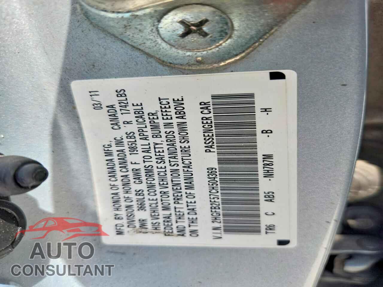 HONDA CIVIC 2012 - 2HGFB2F57CH504369