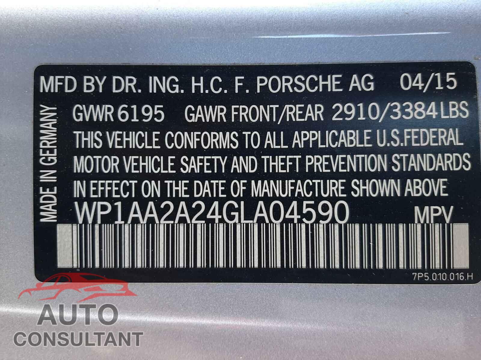 PORSCHE CAYENNE 2016 - WP1AA2A24GLA04590