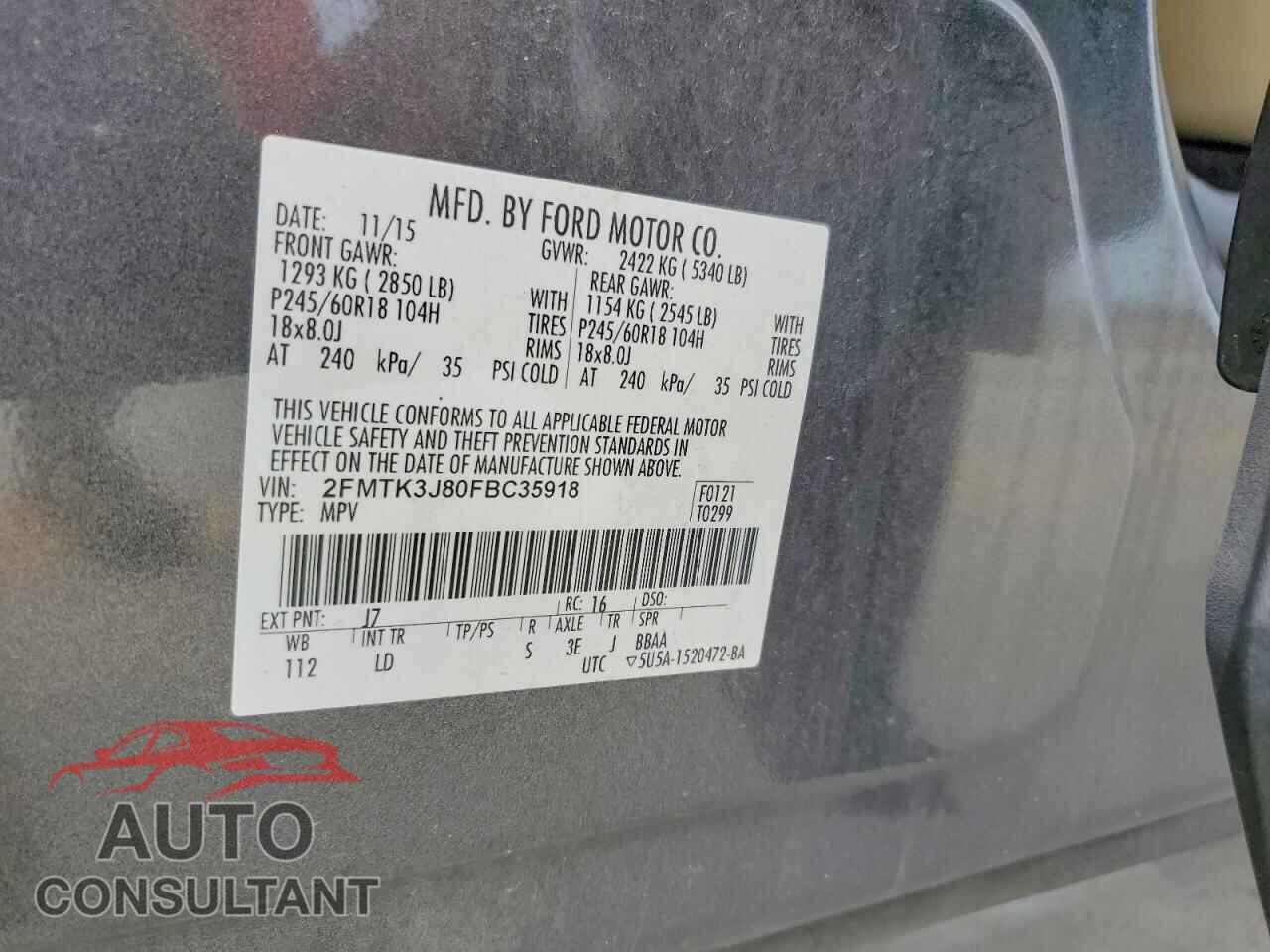 FORD EDGE 2015 - 2FMTK3J80FBC35918