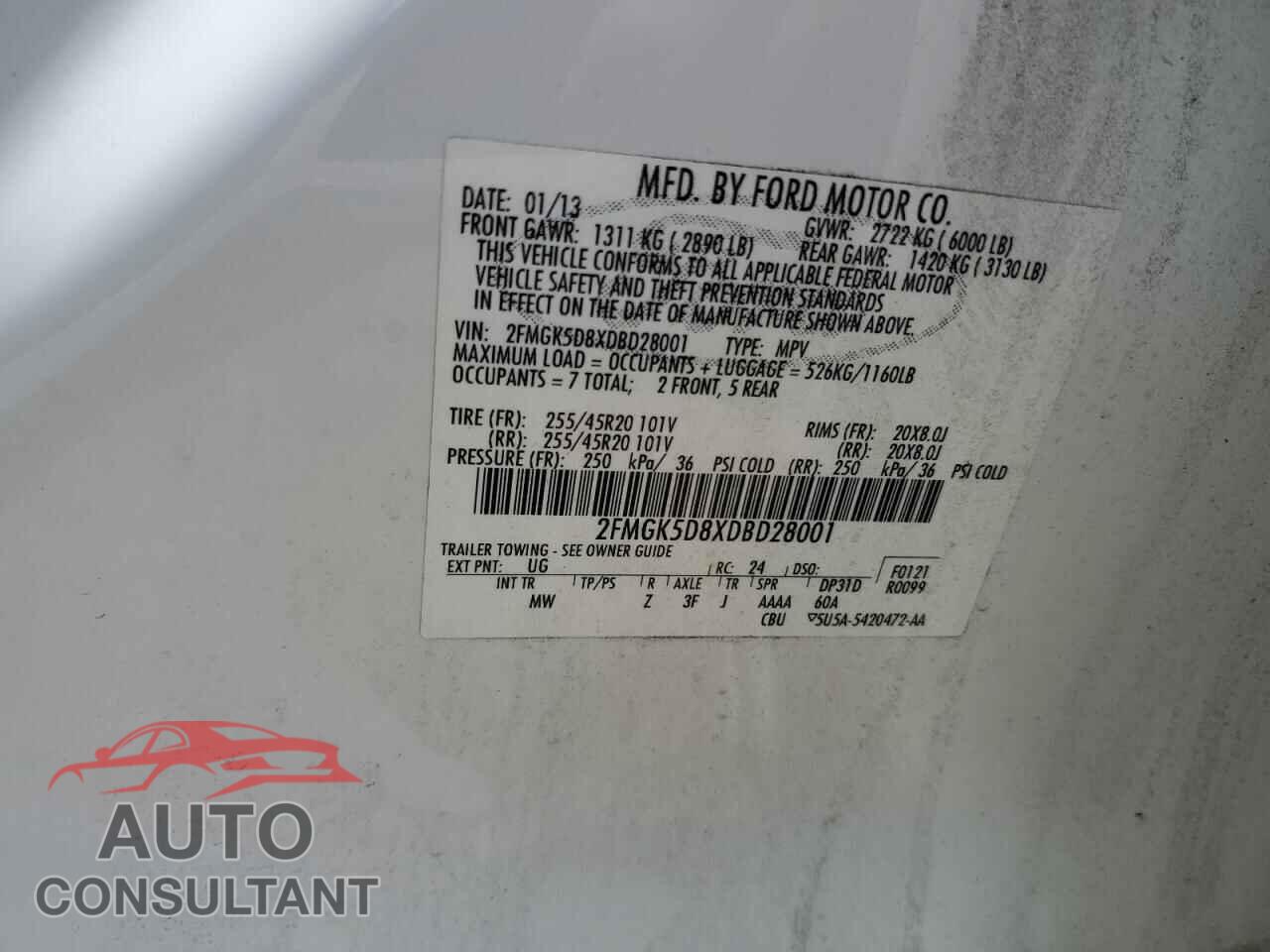 FORD FLEX 2013 - 2FMGK5D8XDBD28001