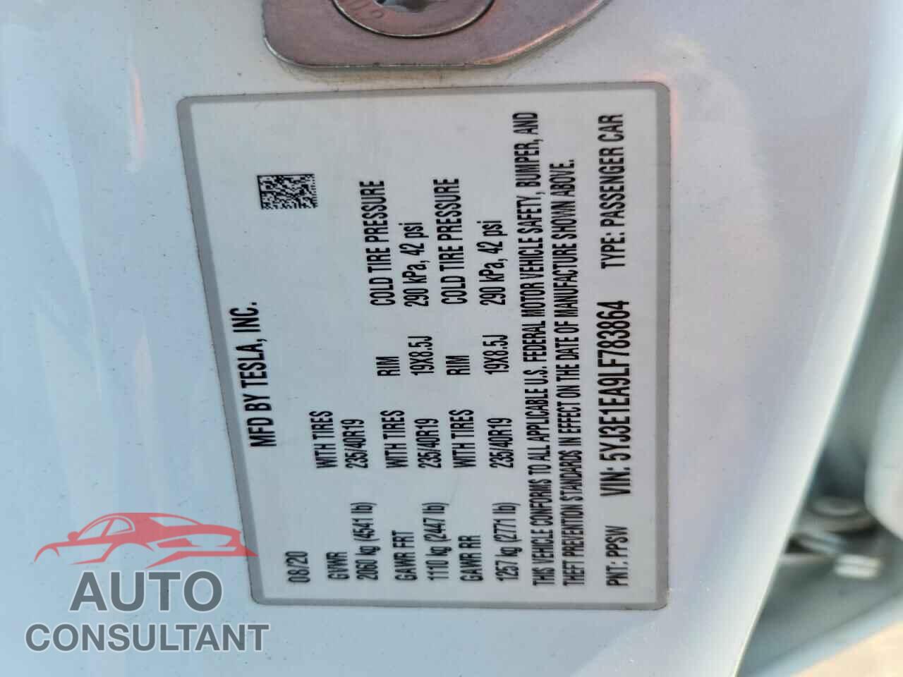 TESLA MODEL 3 2020 - 5YJ3E1EA9LF783864