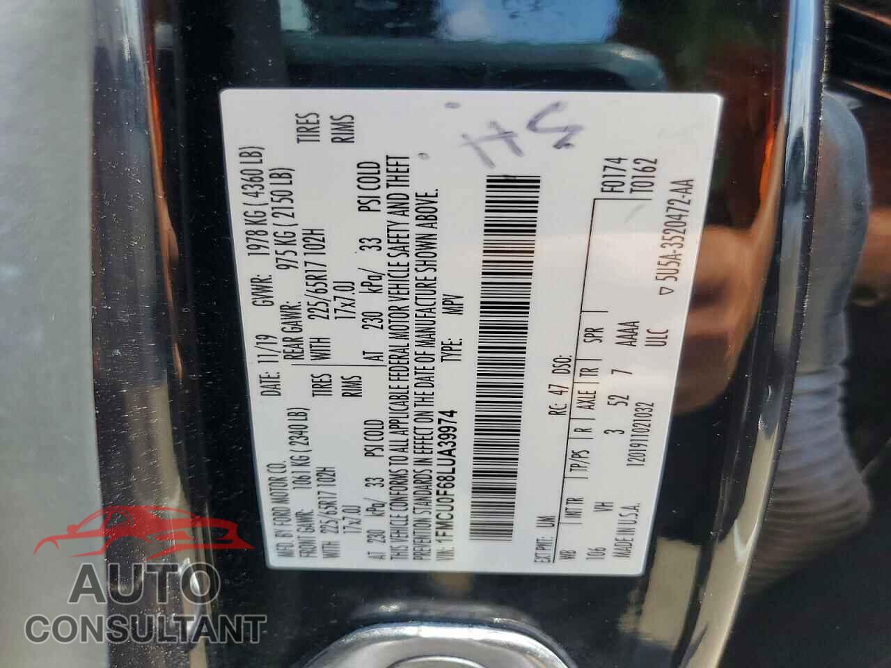 FORD ESCAPE 2020 - 1FMCU0F68LUA39974