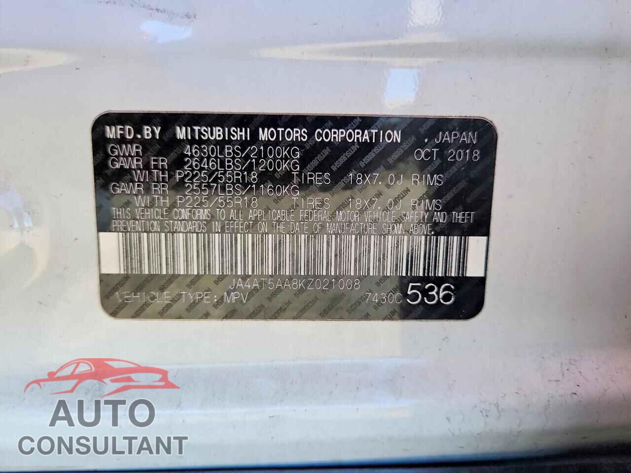 MITSUBISHI ECLIPSE 2019 - JA4AT5AA8KZ021008