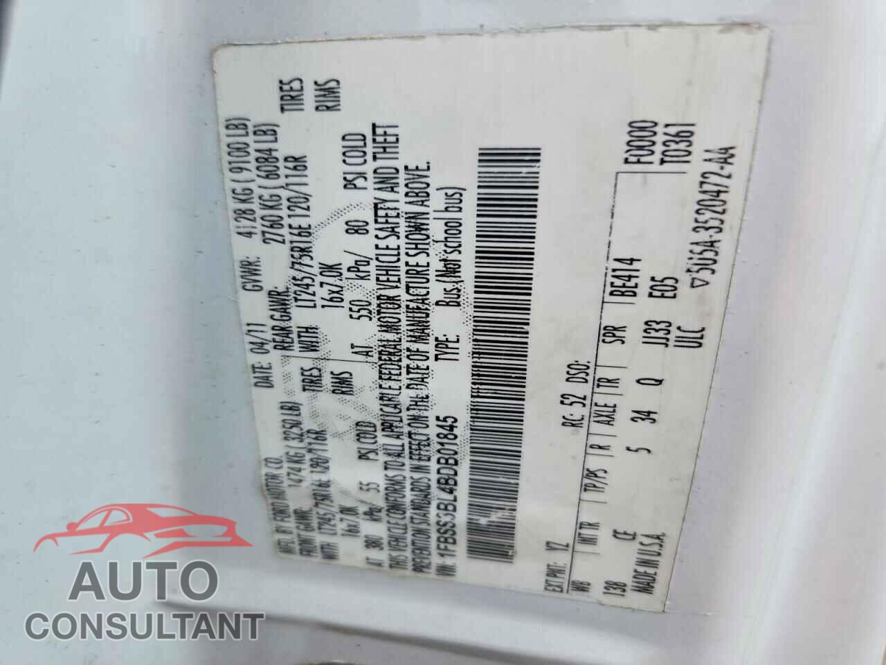 FORD ECONOLINE 2011 - 1FBSS3BL4BDB01845
