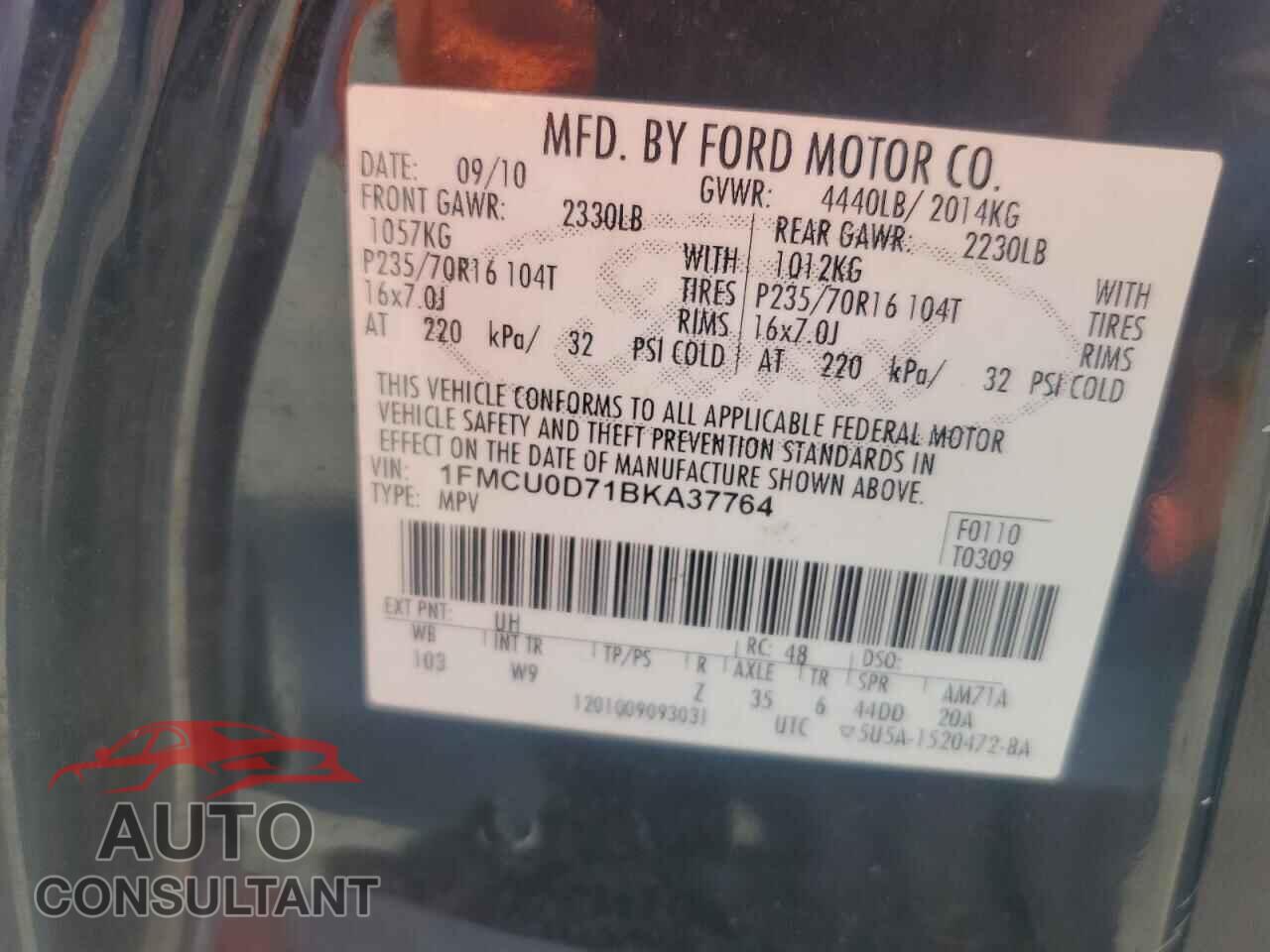 FORD ESCAPE 2011 - 1FMCU0D71BKA37764