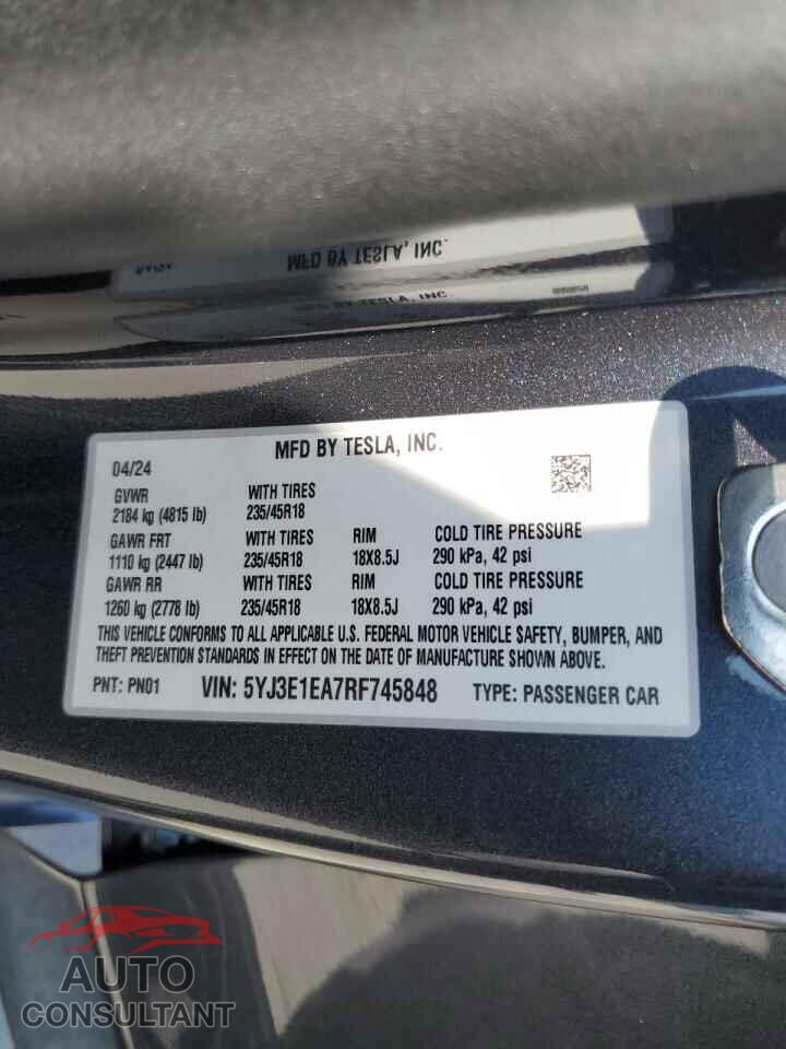 TESLA MODEL 3 2024 - 5YJ3E1EA7RF745848