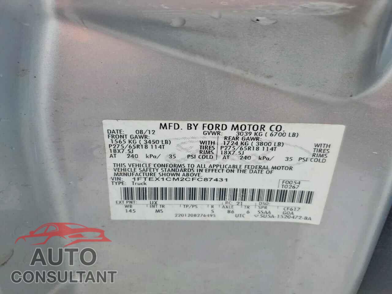FORD F150 2012 - 1FTEX1CM2CFC87431