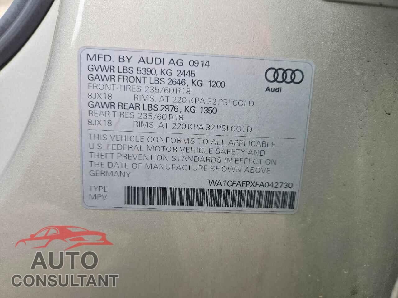 AUDI Q5 2015 - WA1CFAFPXFA042730