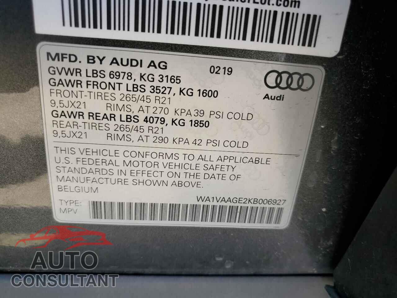 AUDI E-TRON 2019 - WA1VAAGE2KB006927