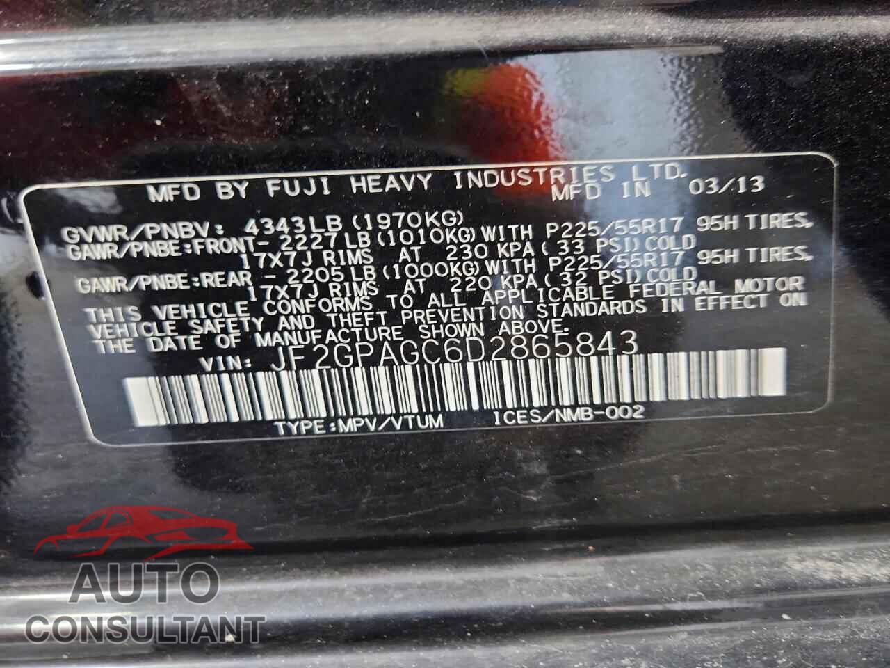SUBARU XV 2013 - JF2GPAGC6D2865843