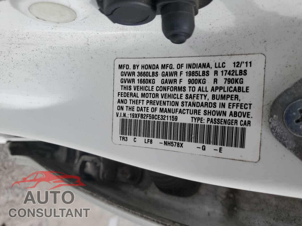 HONDA CIVIC 2012 - 19XFB2F59CE321159
