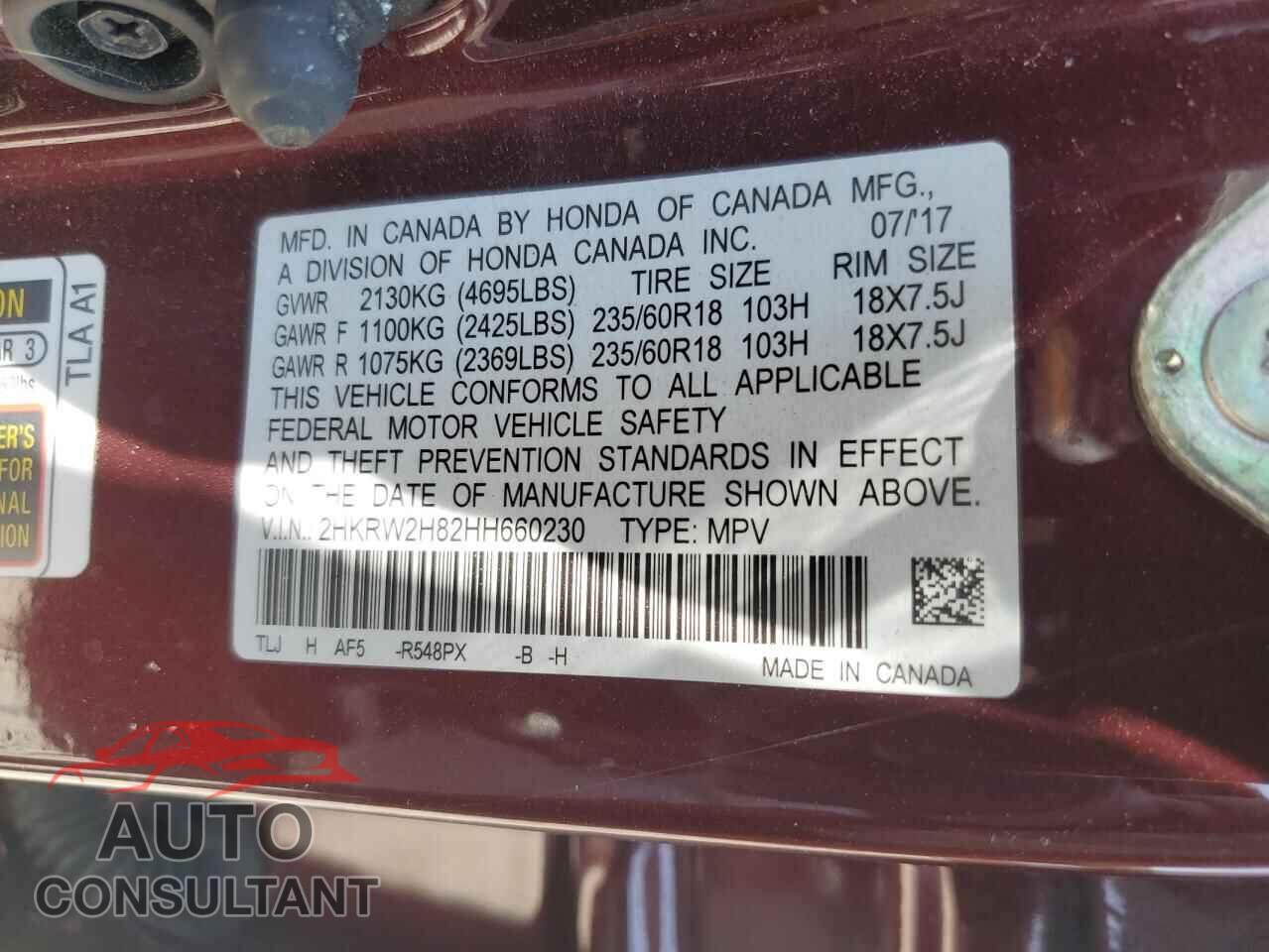 HONDA CRV 2017 - 2HKRW2H82HH660230