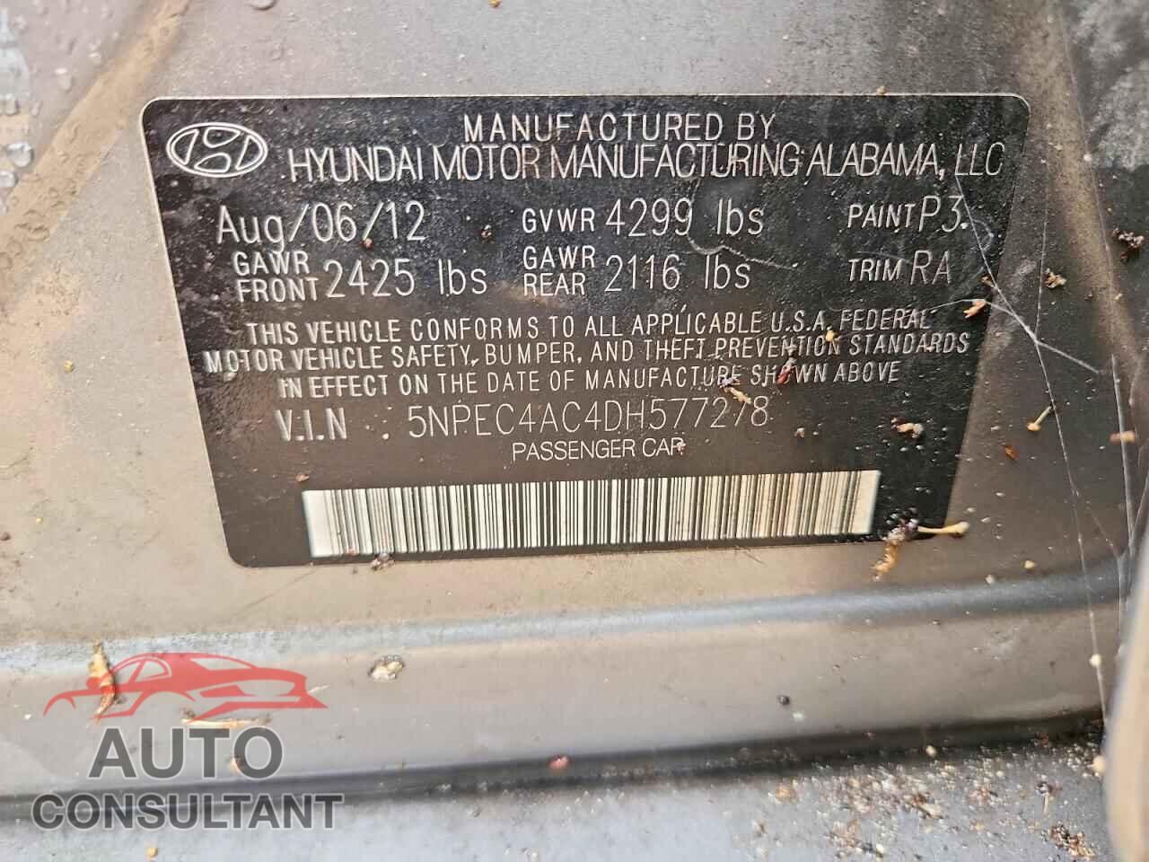 HYUNDAI SONATA 2013 - 5NPEC4AC4DH577278