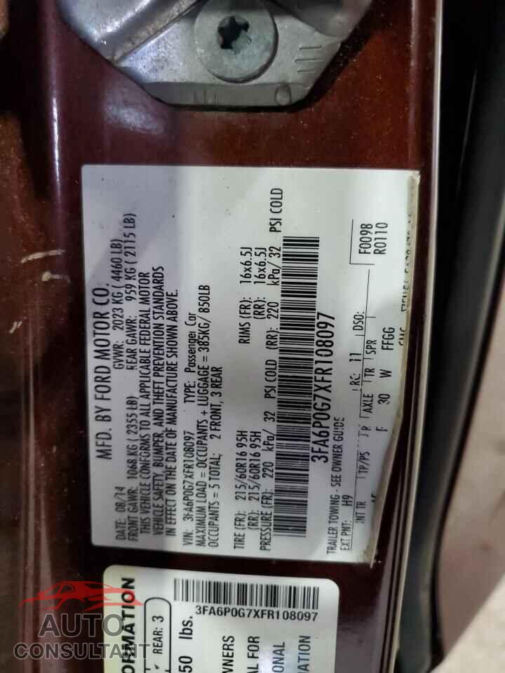 FORD FUSION 2015 - 3FA6P0G7XFR108097