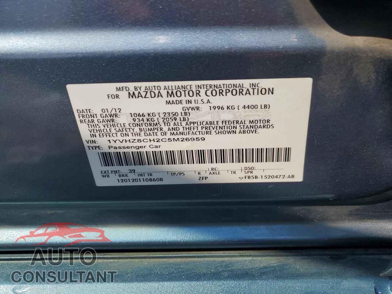 MAZDA 6 2012 - 1YVHZ8CH2C5M26959