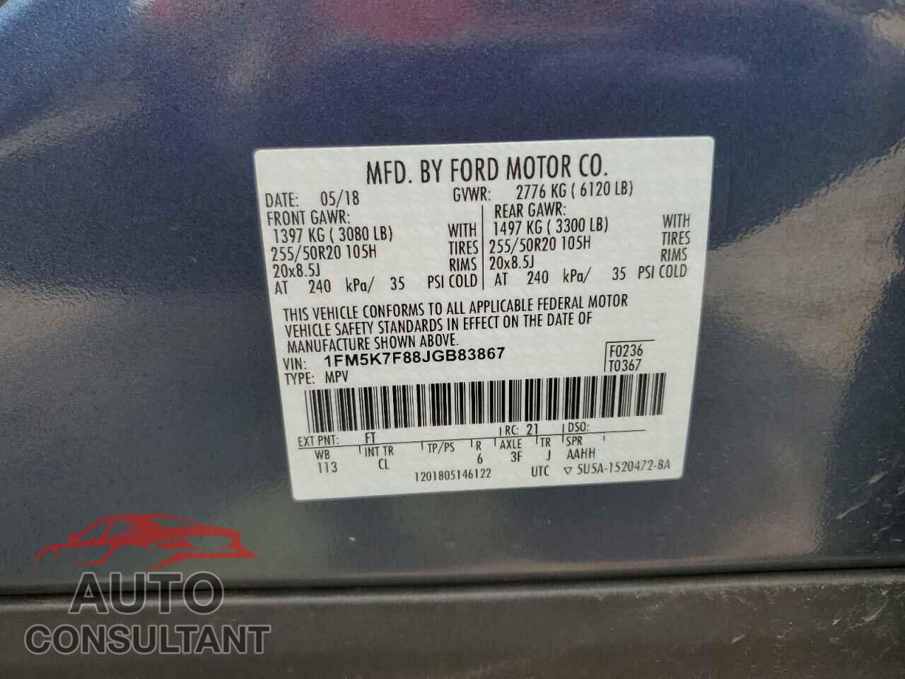 FORD EXPLORER 2018 - 1FM5K7F88JGB83867
