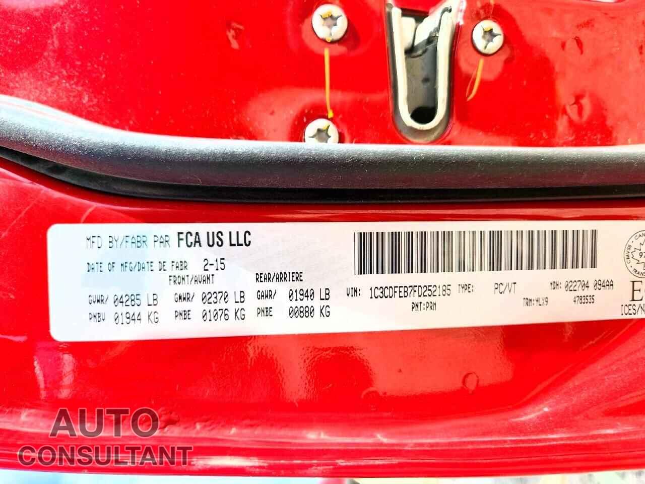 DODGE DART 2015 - 1C3CDFEB7FD252185