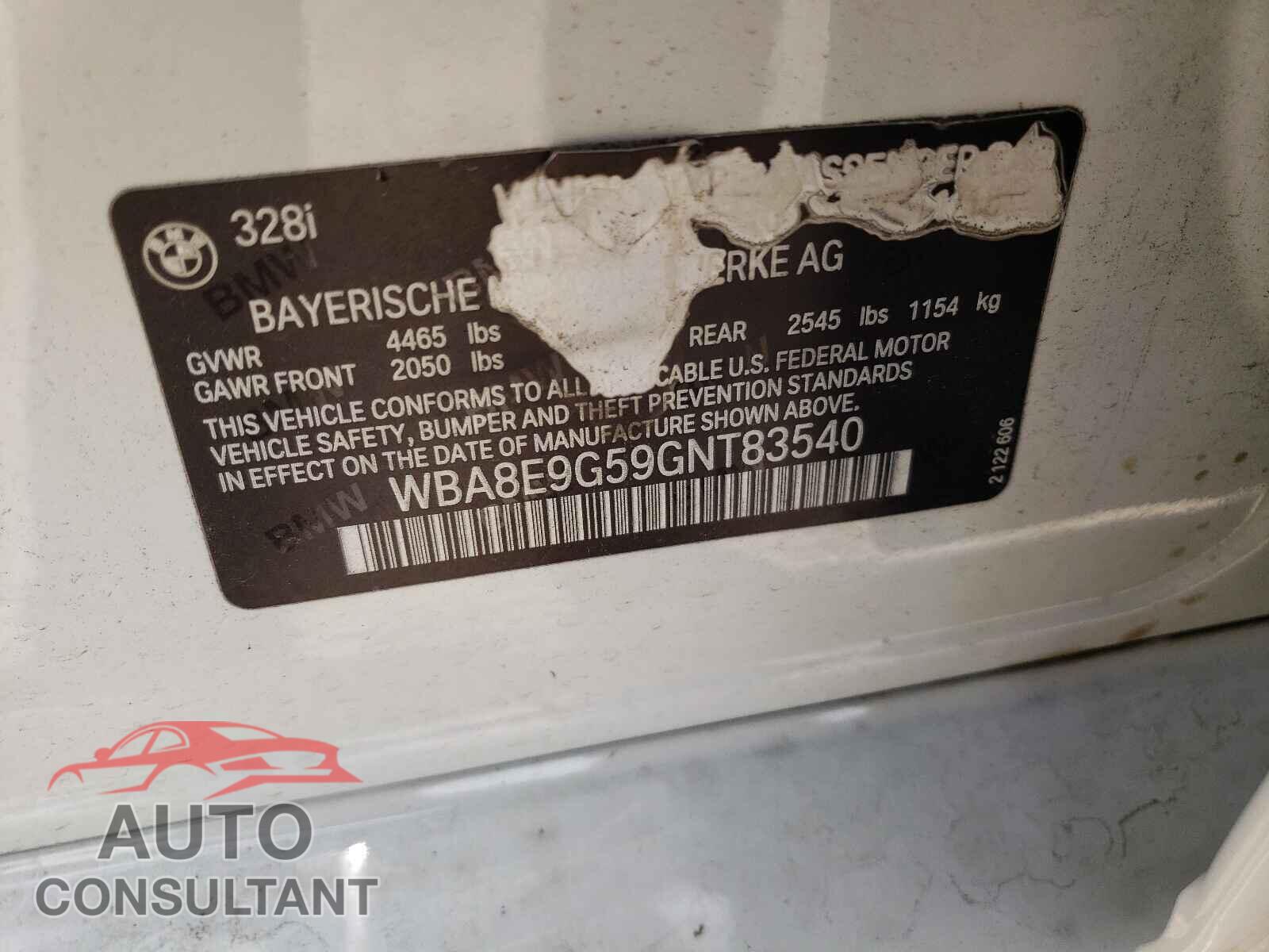 BMW 3 SERIES 2016 - WBA8E9G59GNT83540