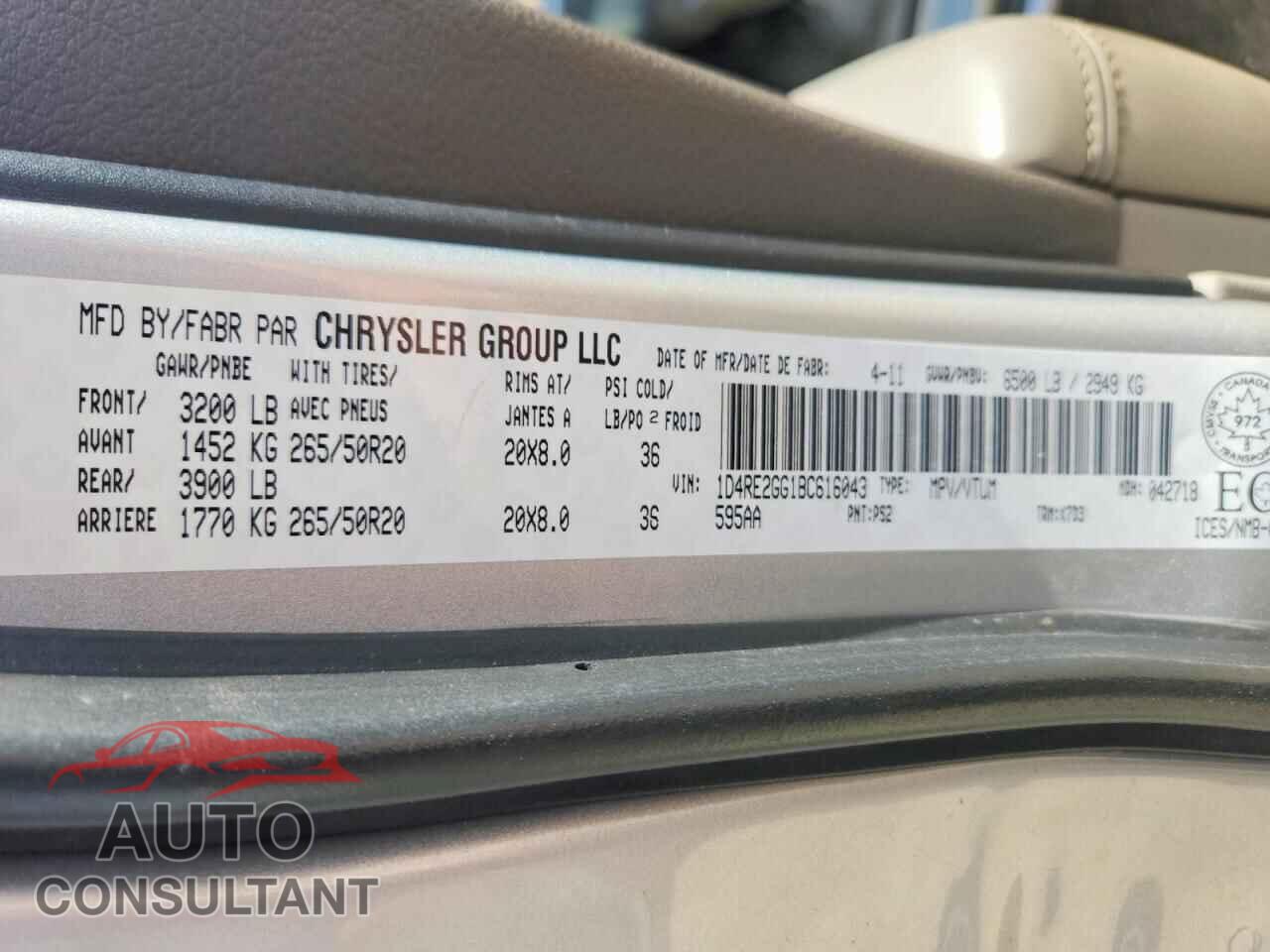 DODGE DURANGO 2011 - 1D4RE2GG1BC616043