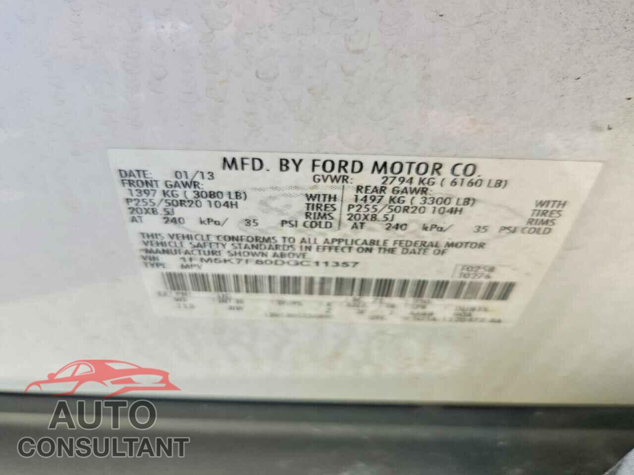 FORD EXPLORER 2013 - 1FM5K7F80DGC11357