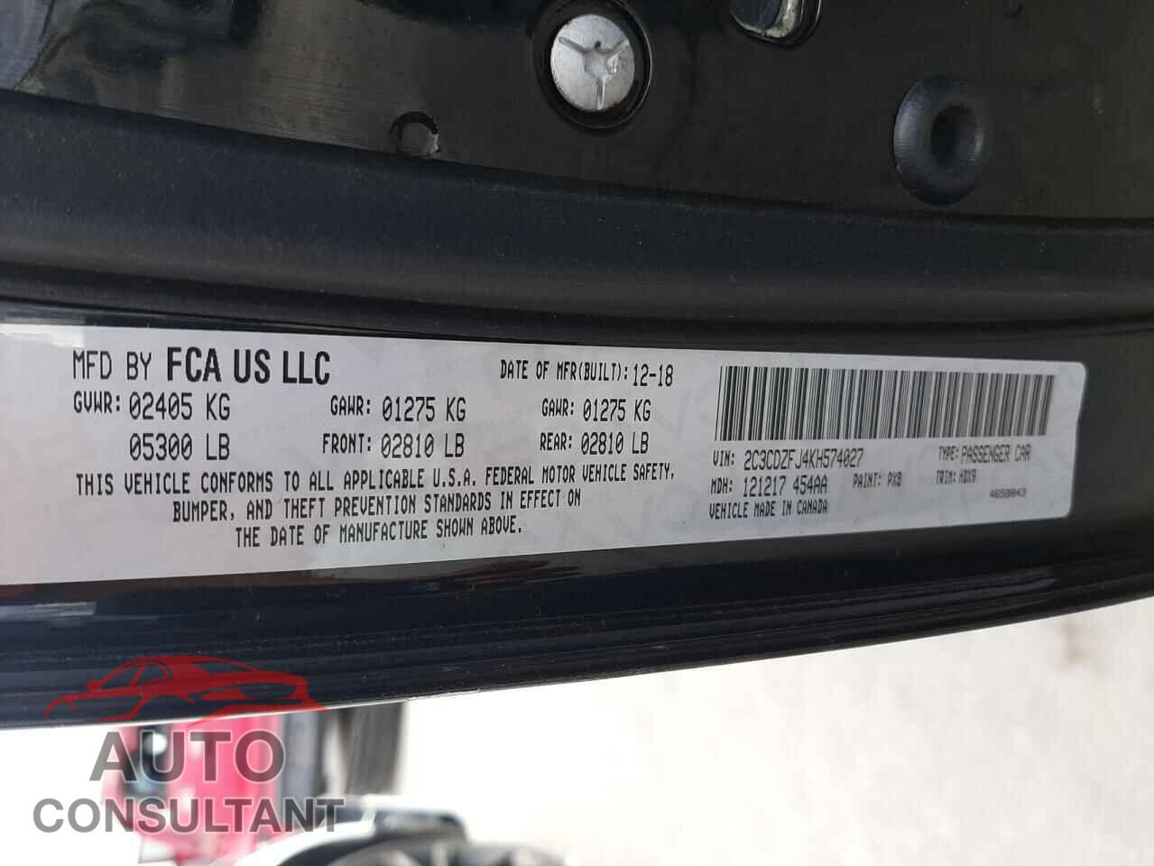 DODGE CHALLENGER 2019 - 2C3CDZFJ4KH574027