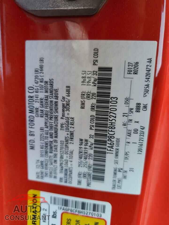 FORD MUSTANG 2017 - 1FA6P8CF8H5270103