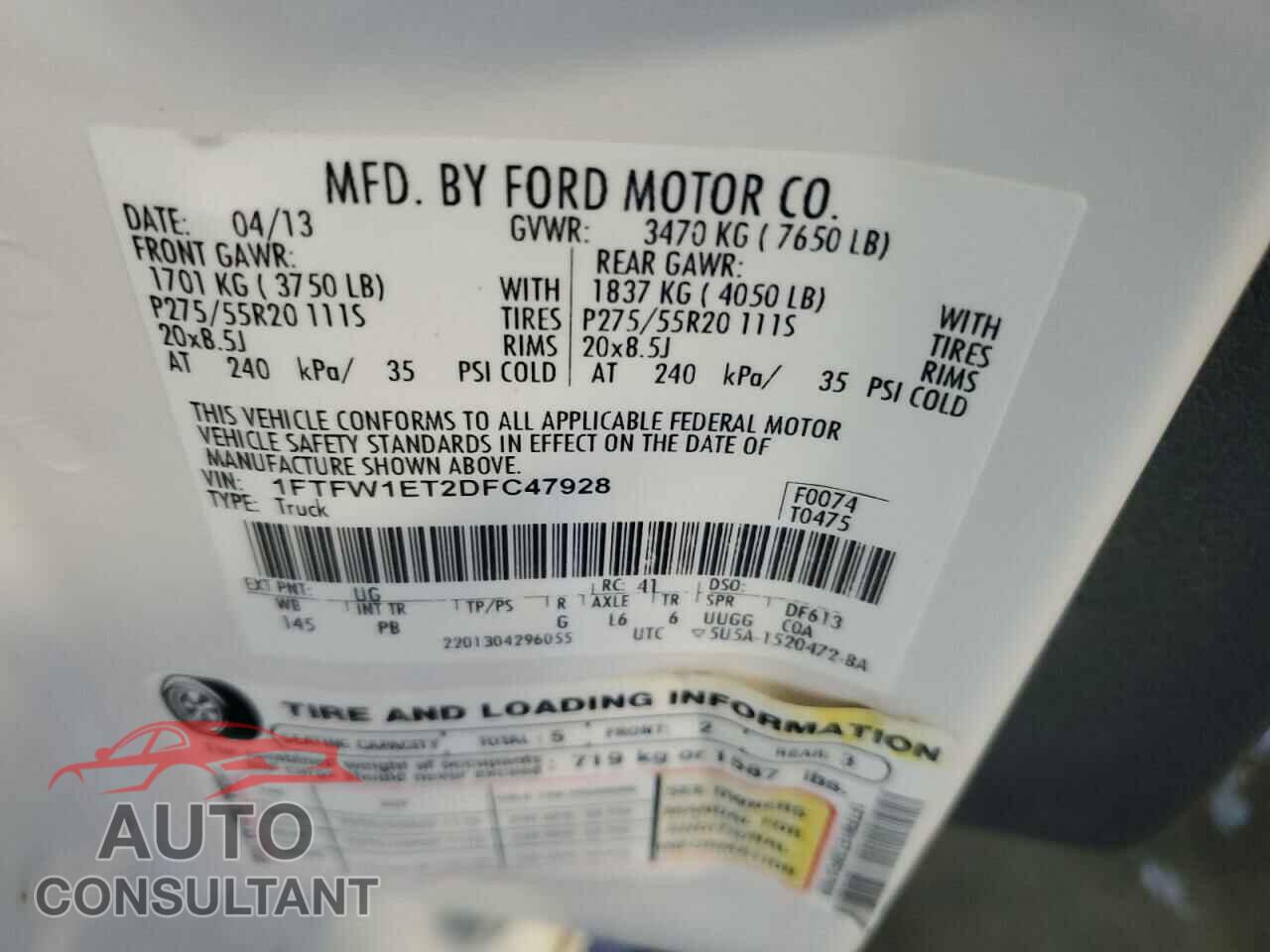 FORD F-150 2013 - 1FTFW1ET2DFC47928