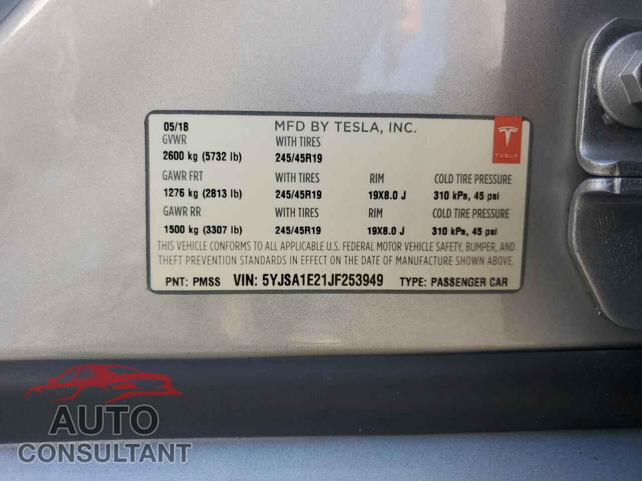 TESLA MODEL S 2018 - 5YJSA1E21JF253949