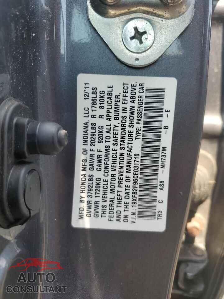 HONDA CIVIC 2012 - 19XFB2F96CE031710