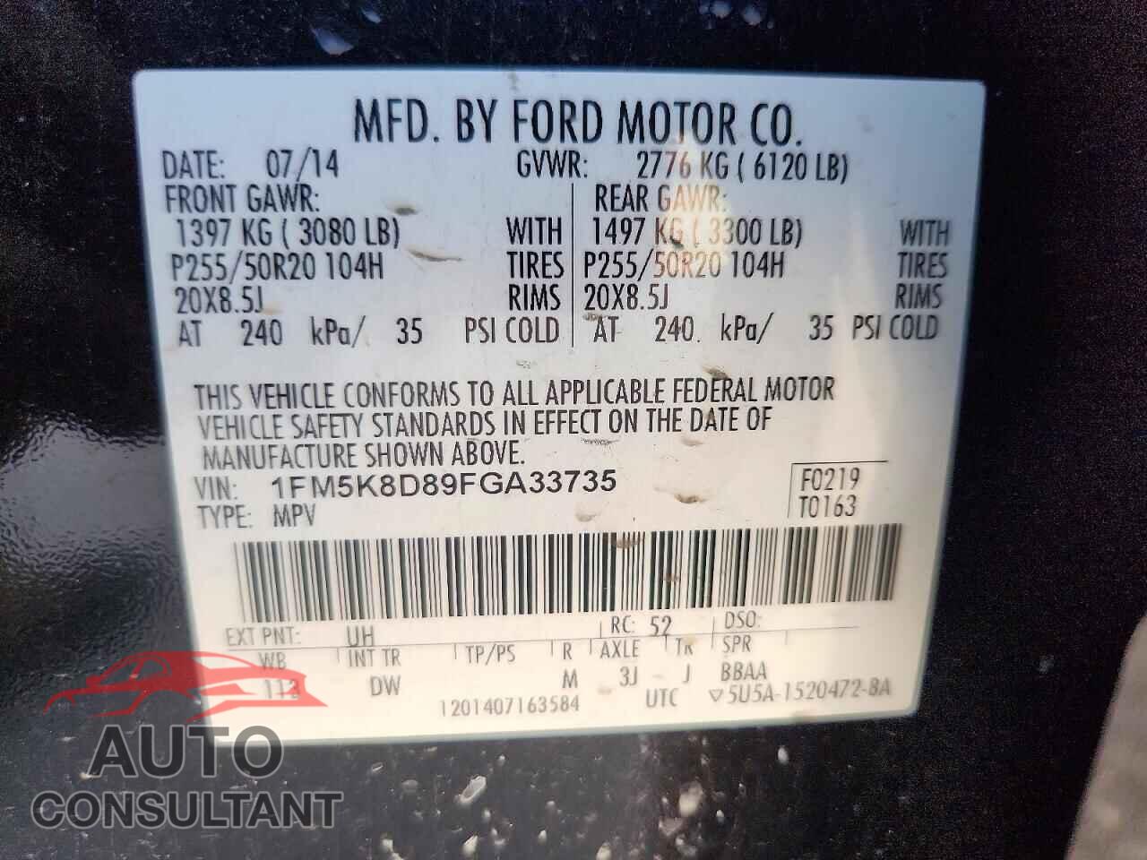 FORD EXPLORER 2015 - 1FM5K8D89FGA33735