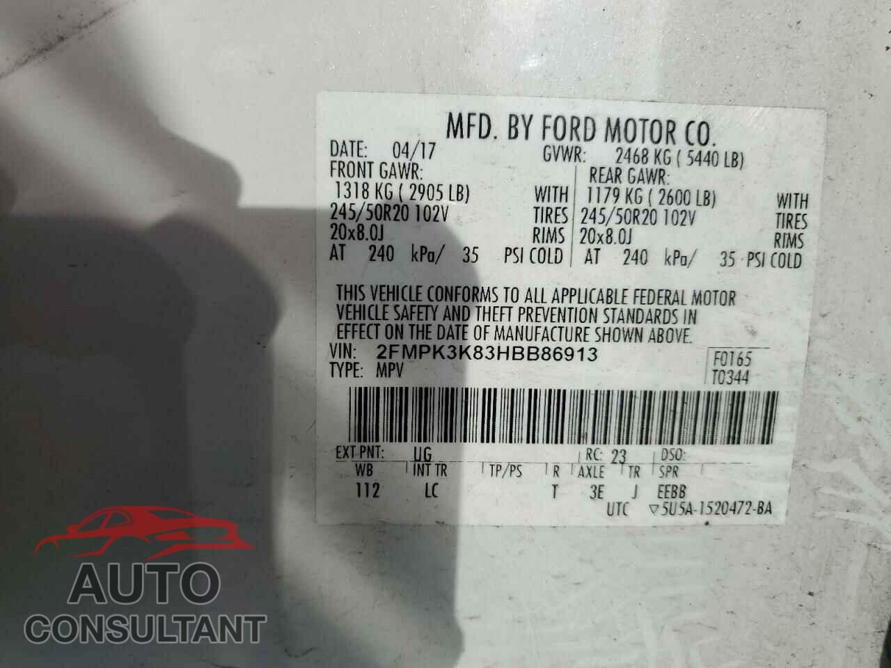 FORD EDGE 2017 - 2FMPK3K83HBB86913