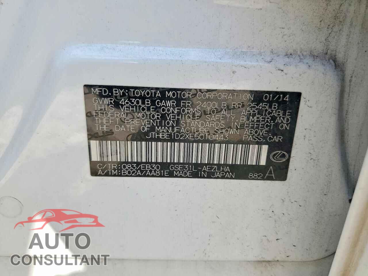 LEXUS IS 2014 - JTHBE1D2XE5010443