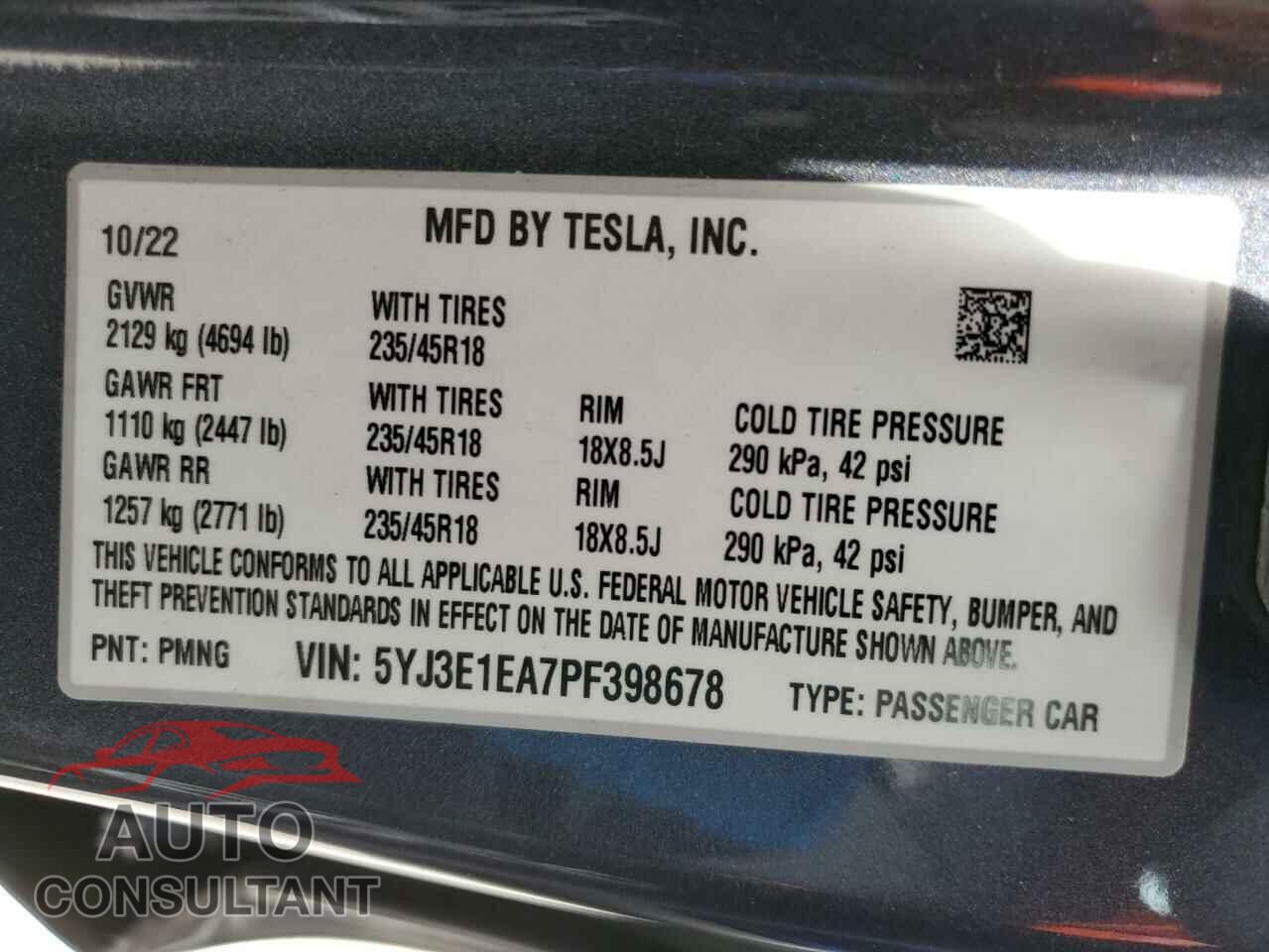 TESLA MODEL 3 2023 - 5YJ3E1EA7PF398678