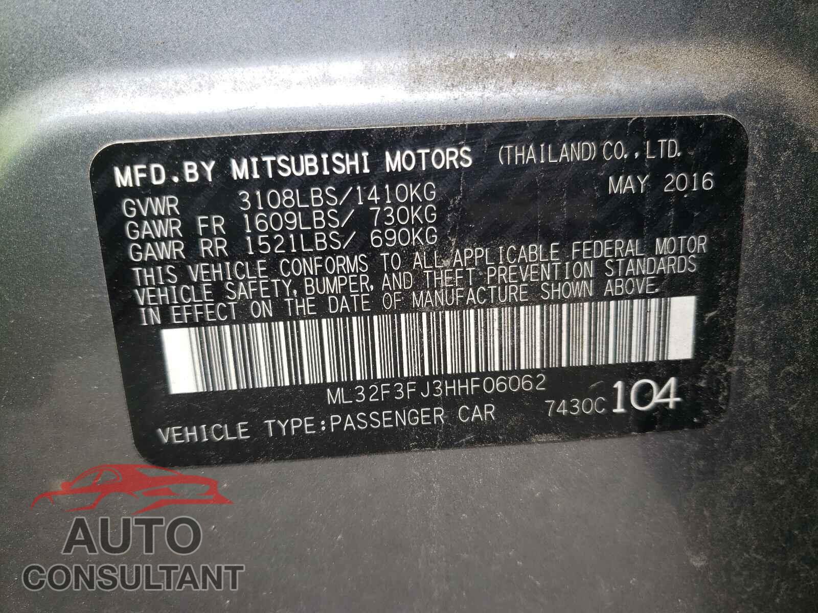 MITSUBISHI MIRAGE 2017 - ML32F3FJ3HHF06062