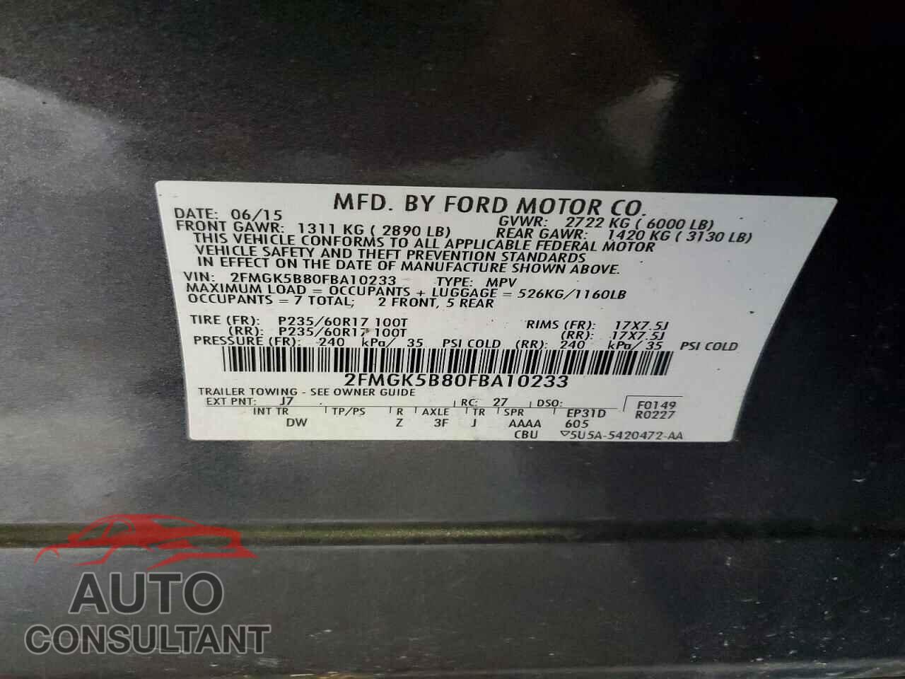 FORD FLEX 2015 - 2FMGK5B80FBA10233