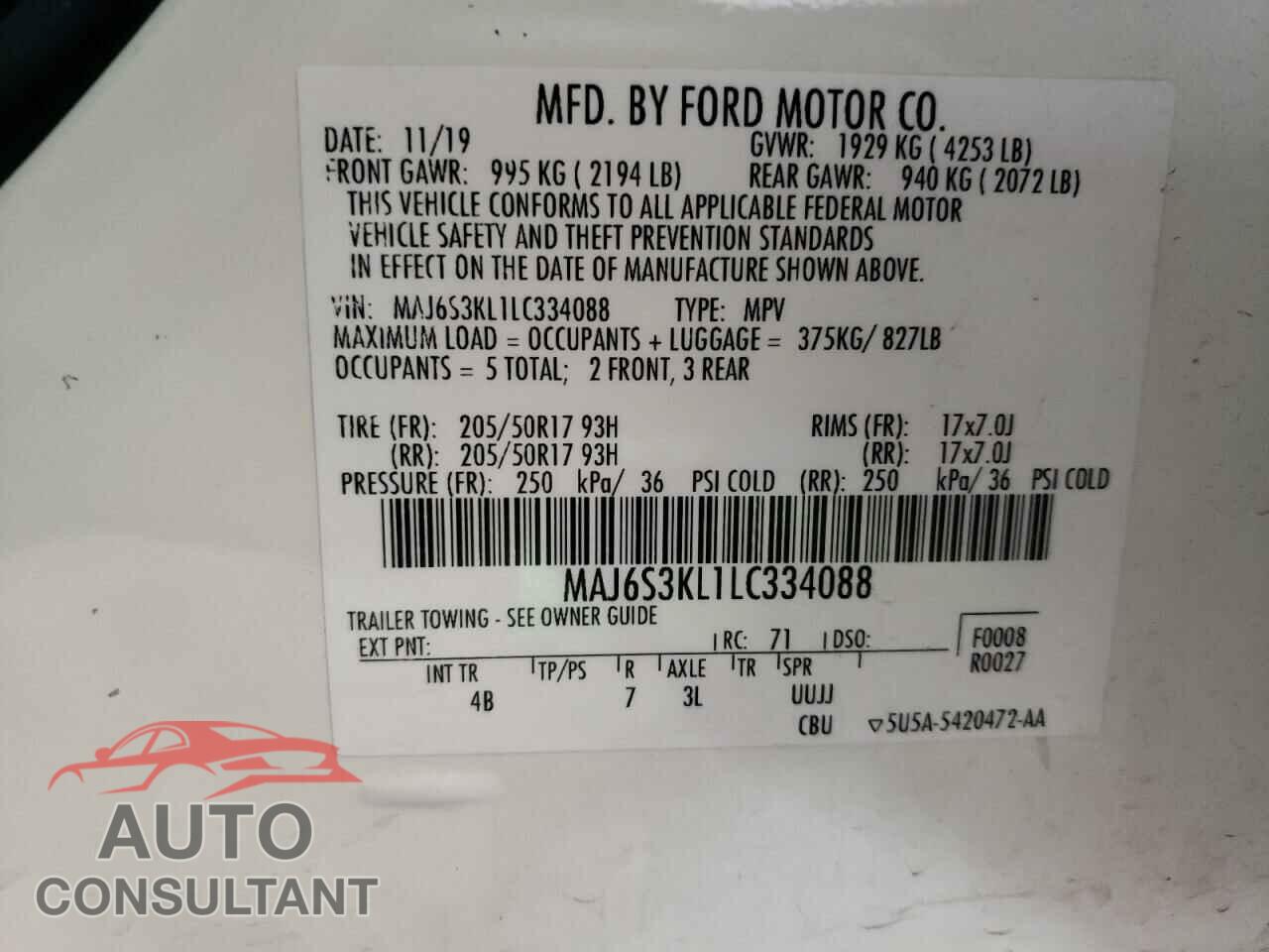 FORD ECOSPORT 2020 - MAJ6S3KL1LC334088