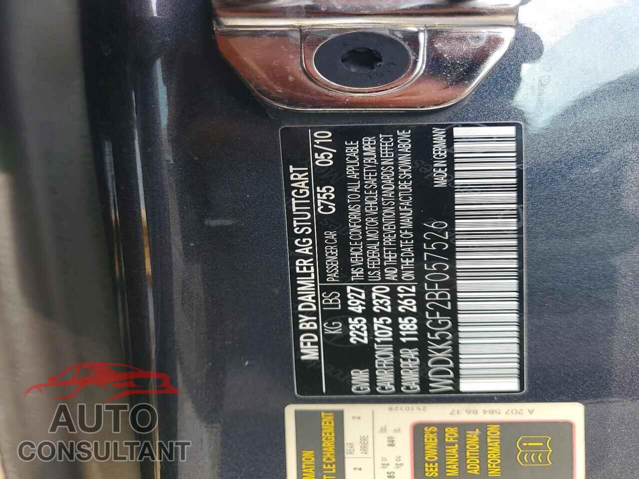 MERCEDES-BENZ E-CLASS 2011 - WDDKK5GF2BF057526