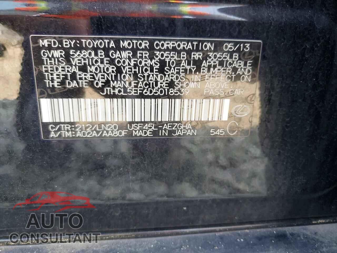 LEXUS LS460 2013 - JTHCL5EF6D5018539