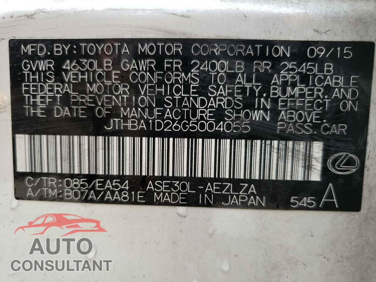 LEXUS IS 2016 - JTHBA1D26G5004055