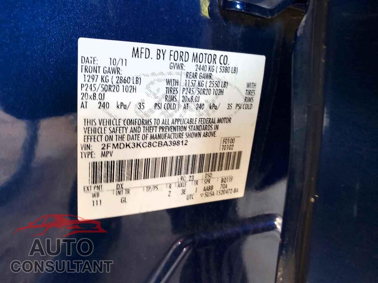 FORD EDGE 2012 - 2FMDK3KC8CBA39812