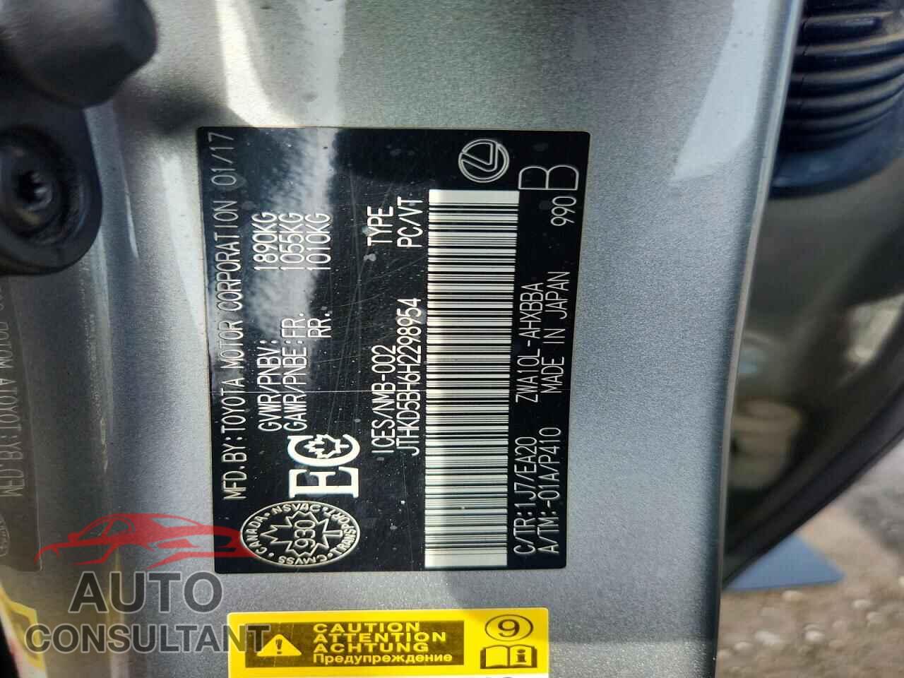 LEXUS CT 200 2017 - JTHKD5BH6H2298954