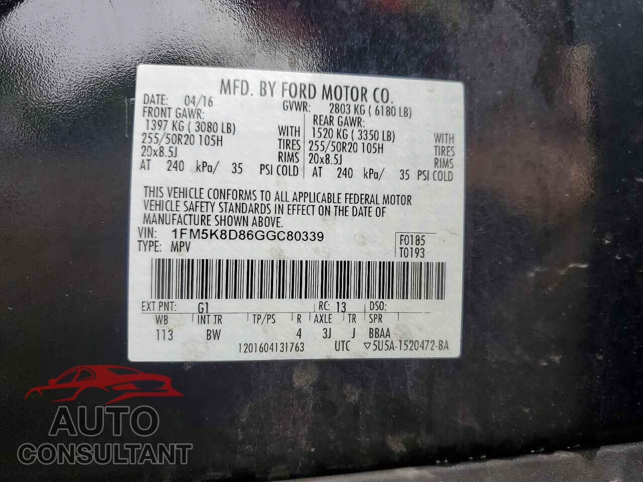 FORD EXPLORER 2016 - 1FM5K8D86GGC80339