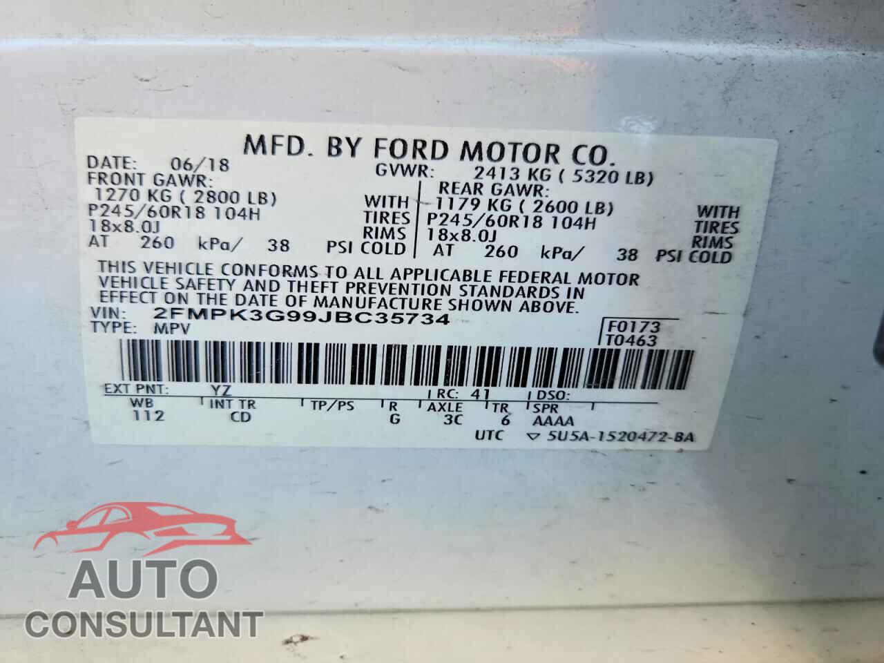 FORD EDGE 2018 - 2FMPK3G99JBC35734