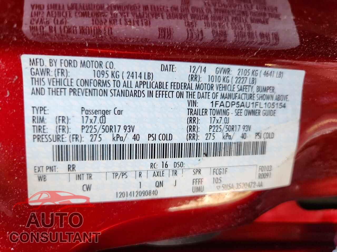 FORD CMAX 2015 - 1FADP5AU1FL105154