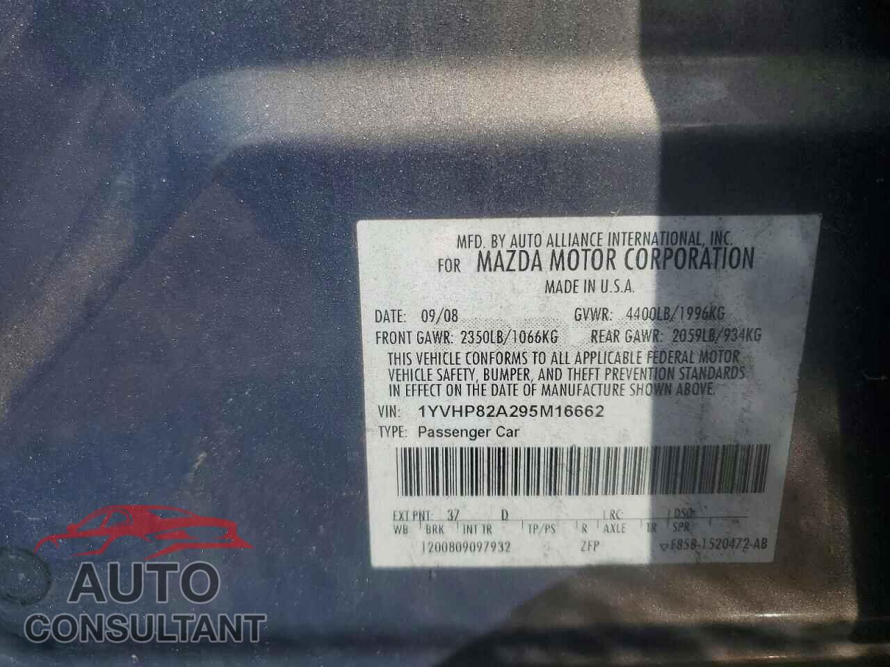 MAZDA 6 2009 - 1YVHP82A295M16662
