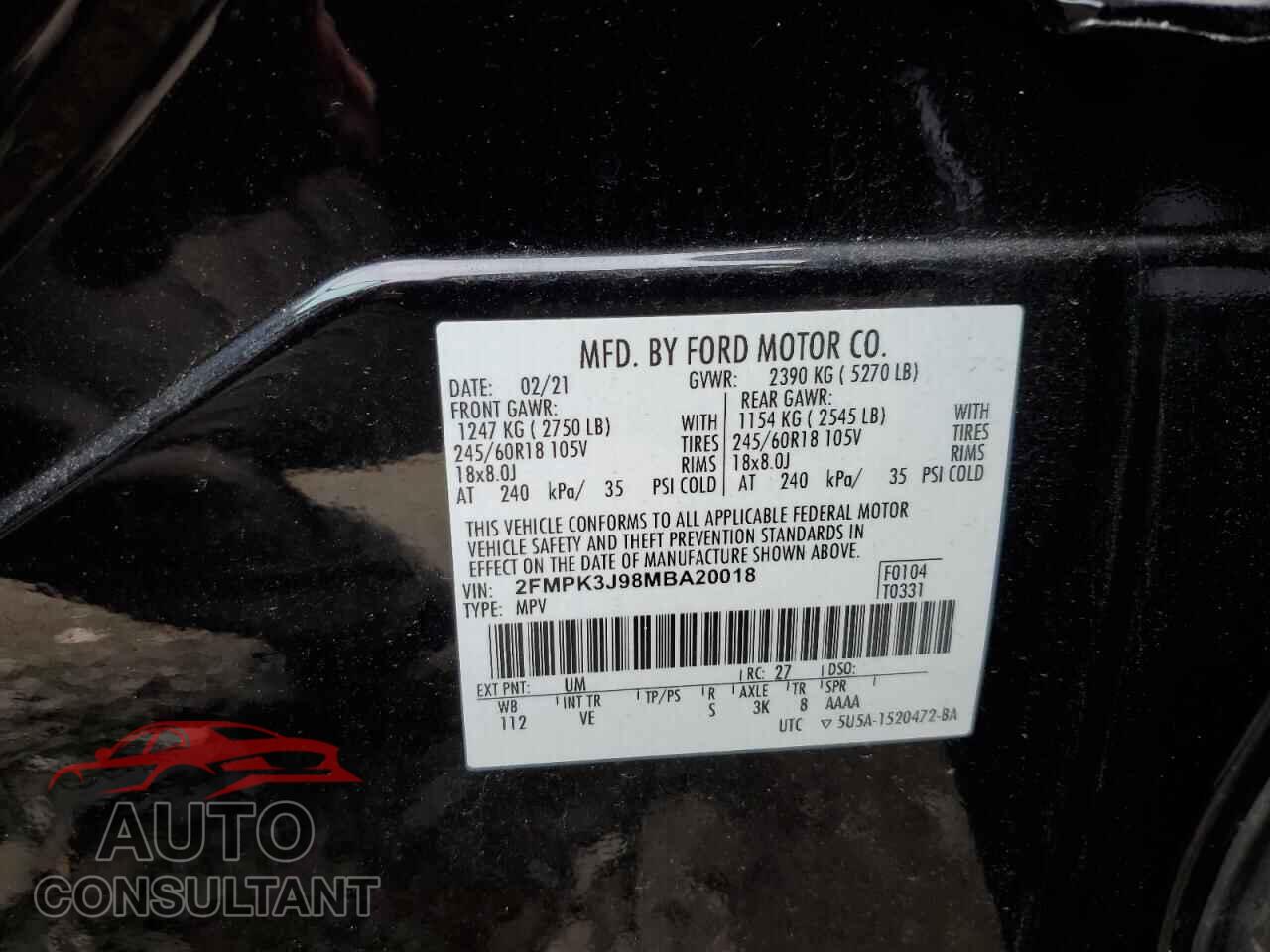 FORD EDGE 2021 - 2FMPK3J98MBA20018